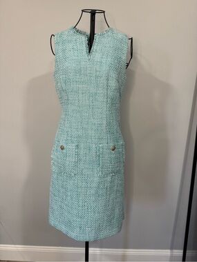 Karl Lagerfeld Paris Tweed Shift Dress Sleeveless Aqua Blue Size 2
